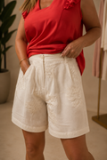Bermuda donna ricamato con elastico in vita