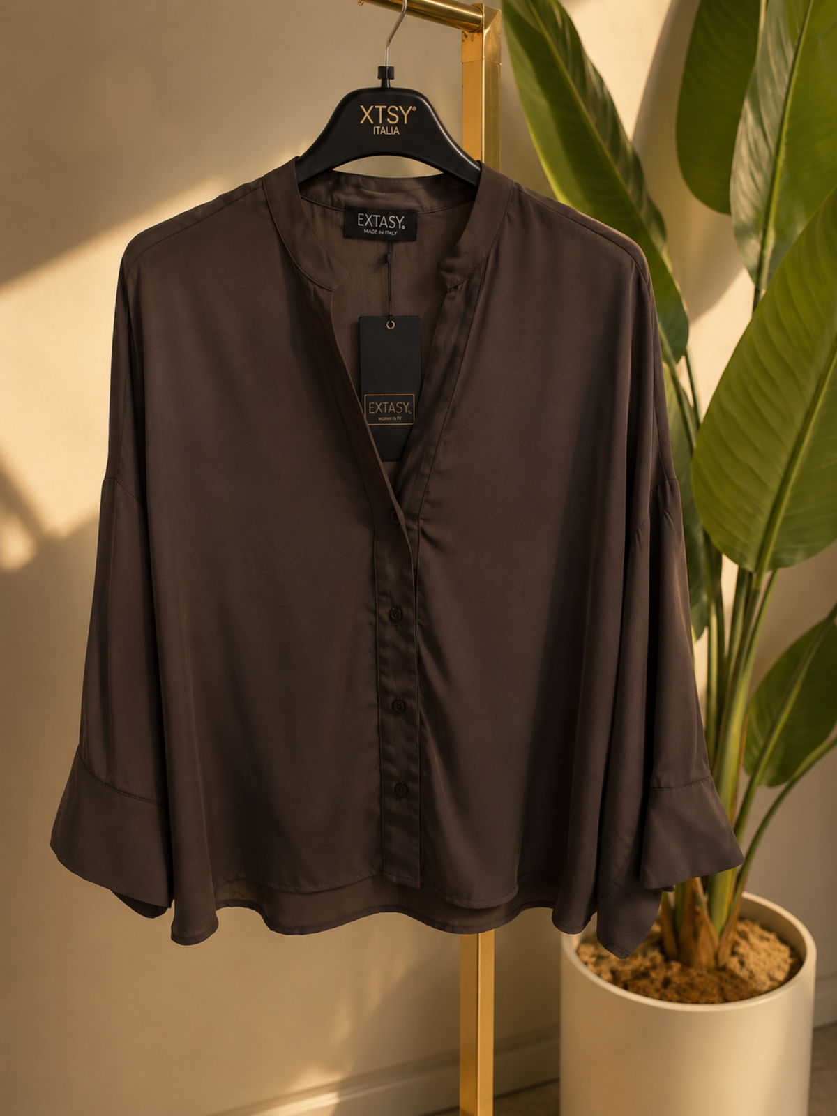 Camicia oversize in viscosa con maniche kimono