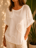 Maglietta donna in cotone con ricamo