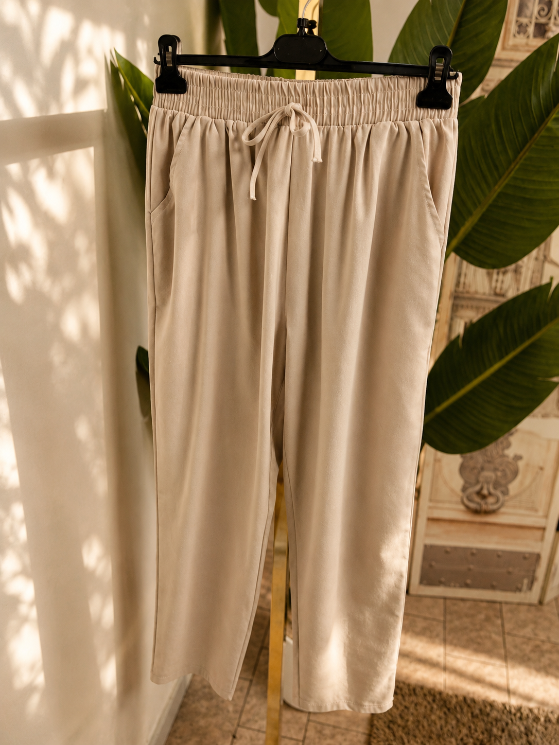 Pantalone donna cotone lino con elastico in vita