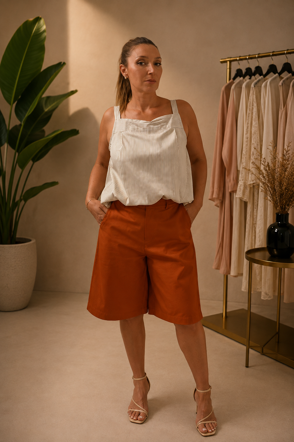 Top donna a righe svasato in cotone 100%