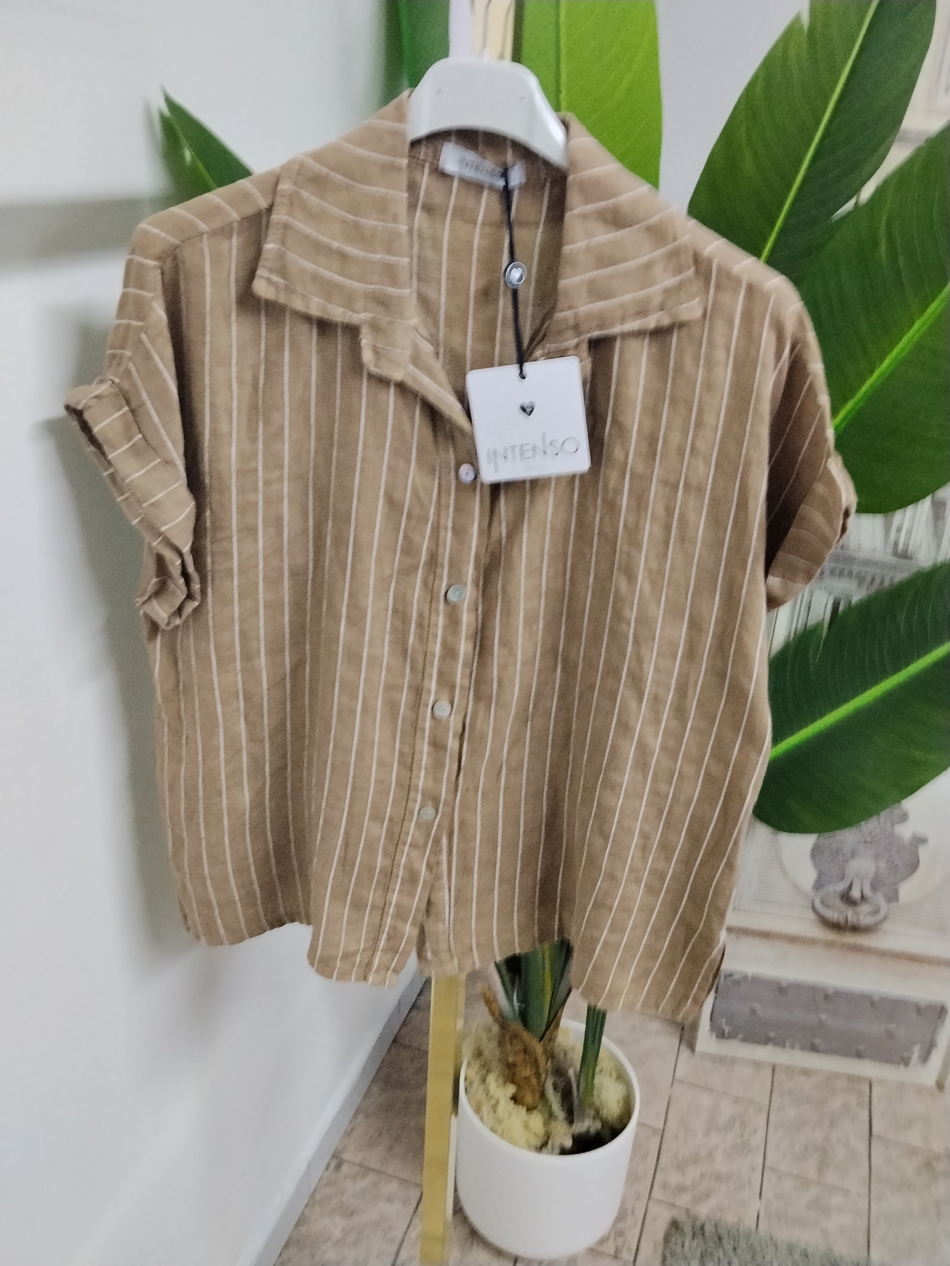 Camicetta a righe con maniche kimono in lino TAGLIA UNICA
