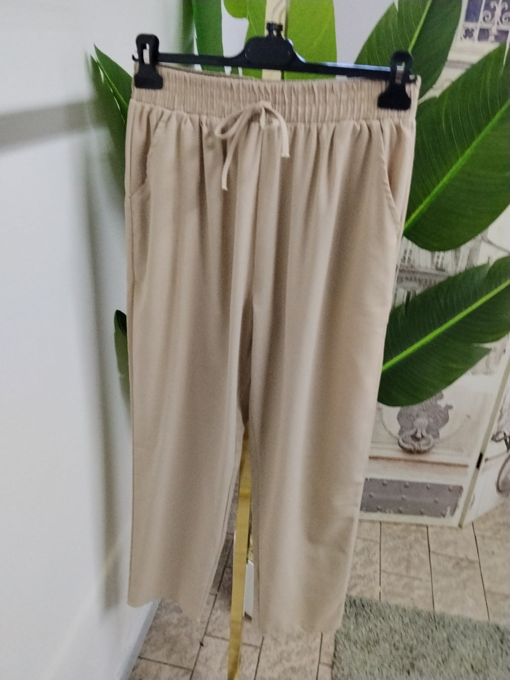 Pantalone donna cotone lino con elastico in vita