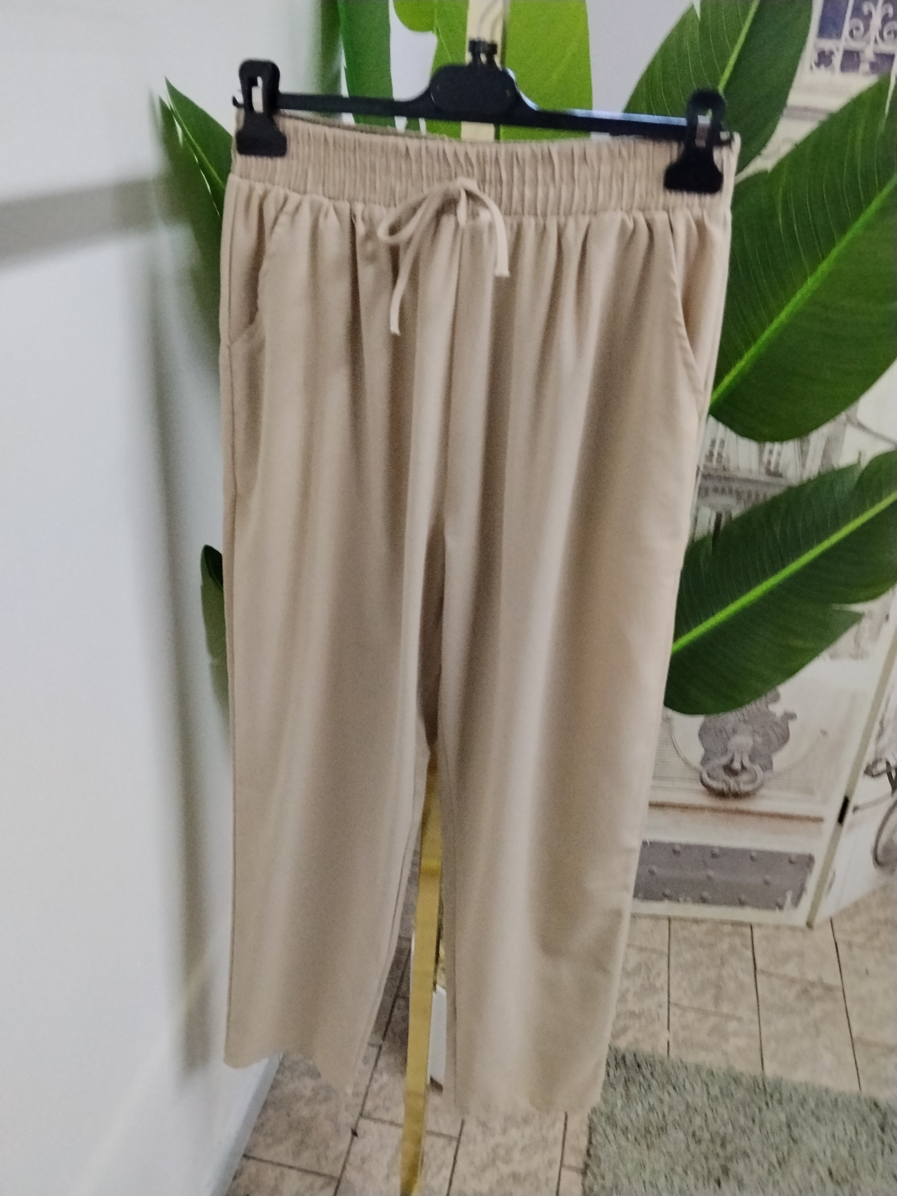 Pantalone con elastico in vita in cotone/lino